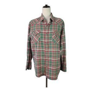 Pendleton Rose Green Tan Plaid Epic Vintage Western Snap Button Shirt Medium